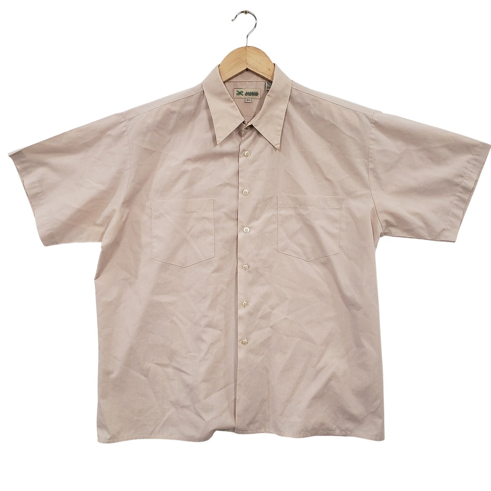 Vintage Haband Mens Tan Short Sleeve‎ Button Up Shirt 16 1/2 Collar Work Casual